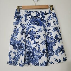 Tommy Bahama Womens 100% Cotton Pleated Mini Skirt White Blue Paisley Lined Sz 4